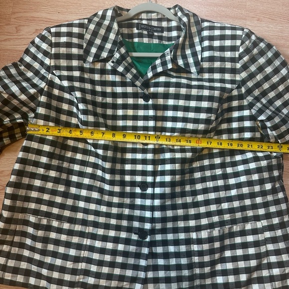 Black and White Checkered Women's Jacket 100% Silk Size 24‎ Shoulder Pads - Picture 7 of 8